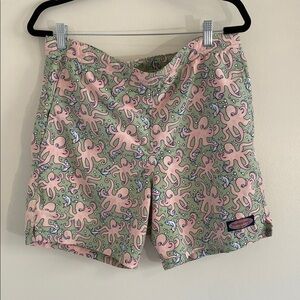 Vineyard Vines Swim Trunks Green Pink Octopus Print Lined Pockets Size Small